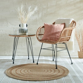 Stripe Border Indoor Outdoor Round Rug